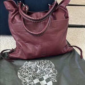 Vince Camuto Elderberry Wine Convertible Leather Tote Myri Handbag